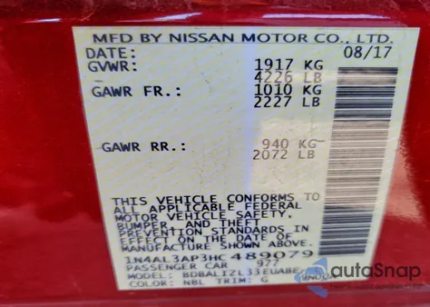 2017 Nissan Altima 2.5 z USA, uszkodzony, nr VIN 1N4AL3AP3HC489079